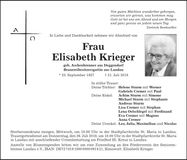 Traueranzeige Elisabeth Krieger