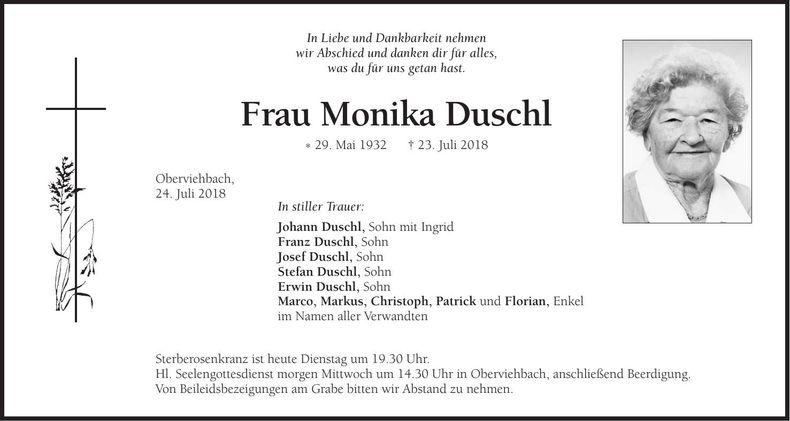 Traueranzeige Monika Duschl