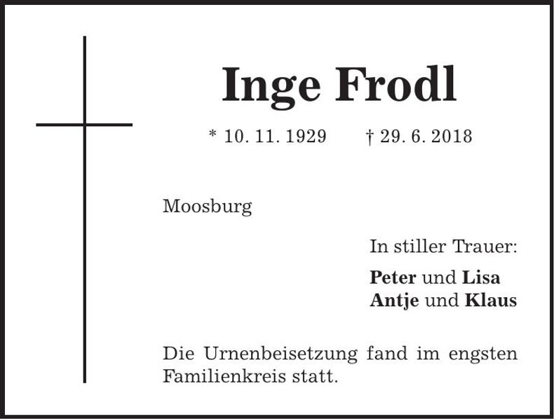 Traueranzeige Inge Frodl