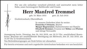 Traueranzeige Manfred Tremmel
