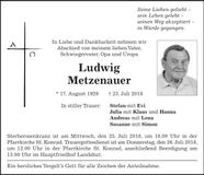 Traueranzeige Ludwig Metzenauer