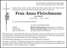 Traueranzeige Anna Fleischmann
