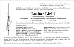 Traueranzeige Lothar Liebl