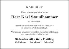 Traueranzeige Karl Staudhammer