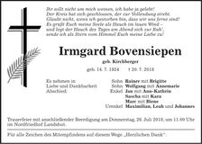 Traueranzeige Irmgard Bovensiepen