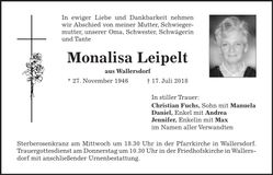 Traueranzeige Monalisa Leipelt