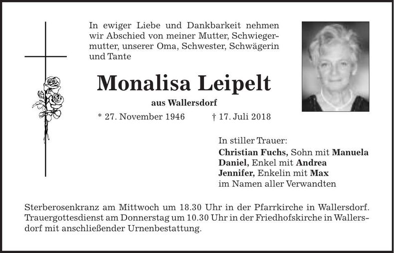 Traueranzeige Monalisa Leipelt