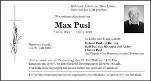 Traueranzeige Max Pusl
