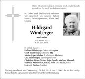 Traueranzeige Hildegard Wimberger