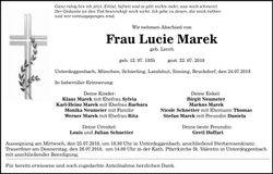 Traueranzeige Lucie Marek