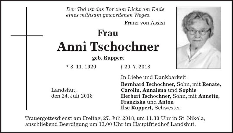 Traueranzeige Anni Tschochner