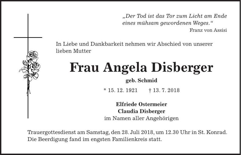 Traueranzeige Angela Disberger