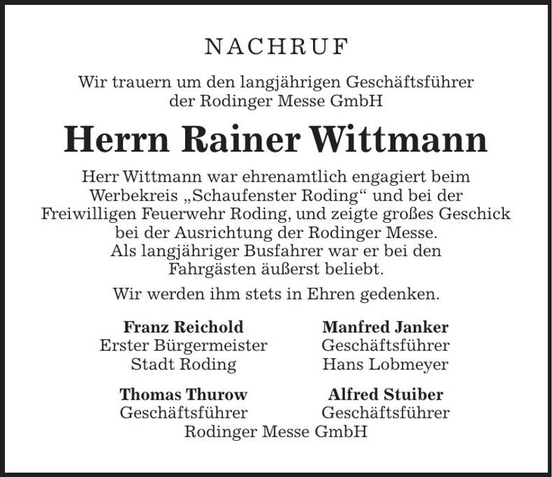 Traueranzeige Rainer Wittmann