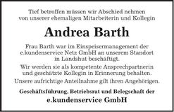 Traueranzeige Andrea Barth