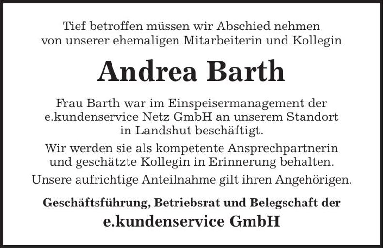Traueranzeige Andrea Barth