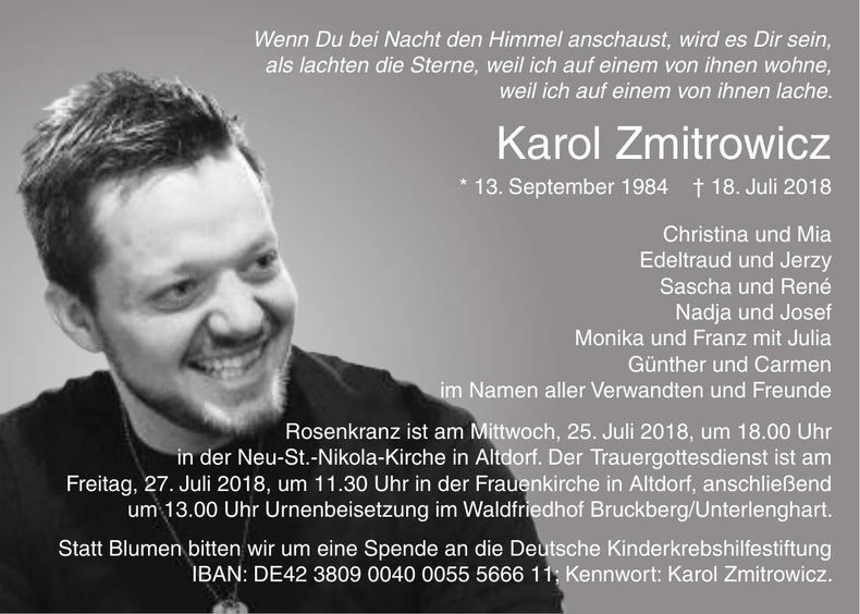 Traueranzeige Karol Zmitrowicz