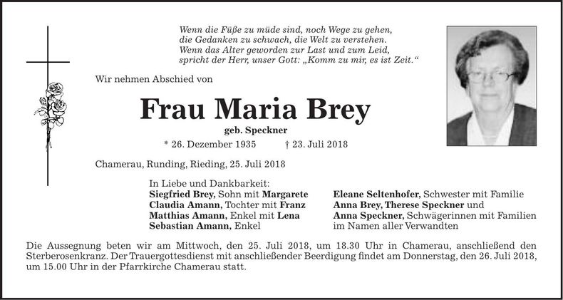Traueranzeige Maria Brey