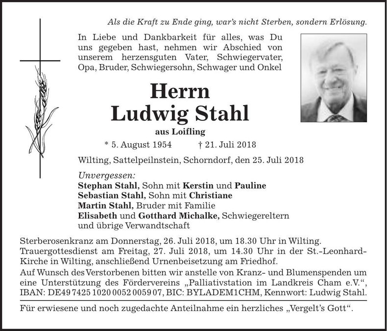 Traueranzeige Ludwog Stahl