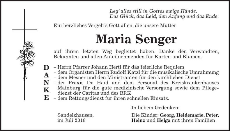 Traueranzeige Maria Senger