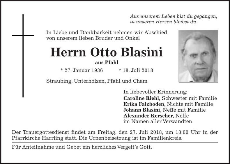 Traueranzeige Otto Blasini