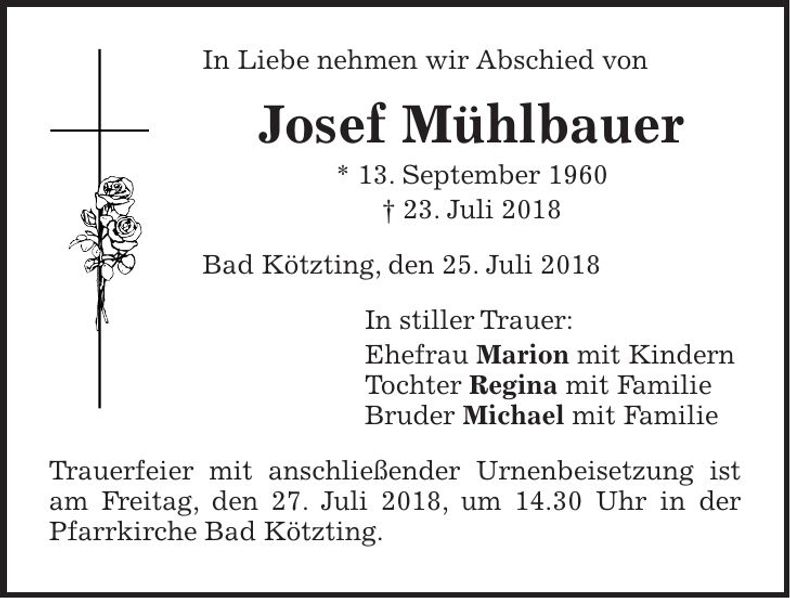 Traueranzeige Josef Mühlbauer