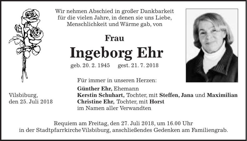 Traueranzeige Ingeborg Ehr