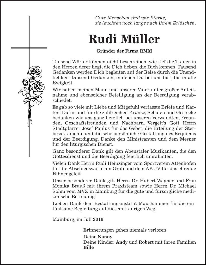 Traueranzeige Rudi Müller