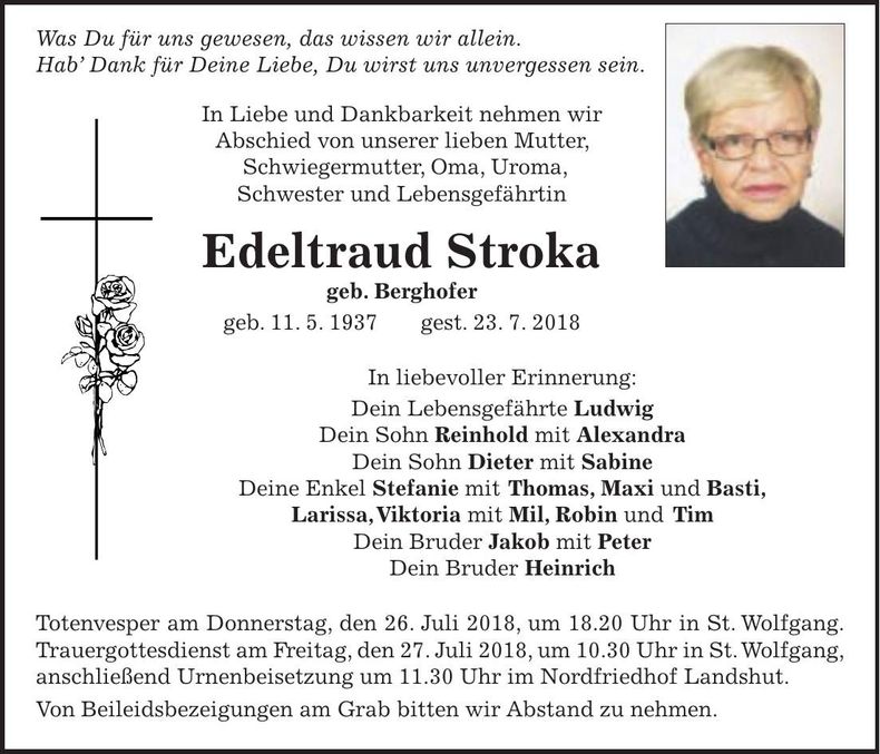 Traueranzeige Edeltraud Stroka
