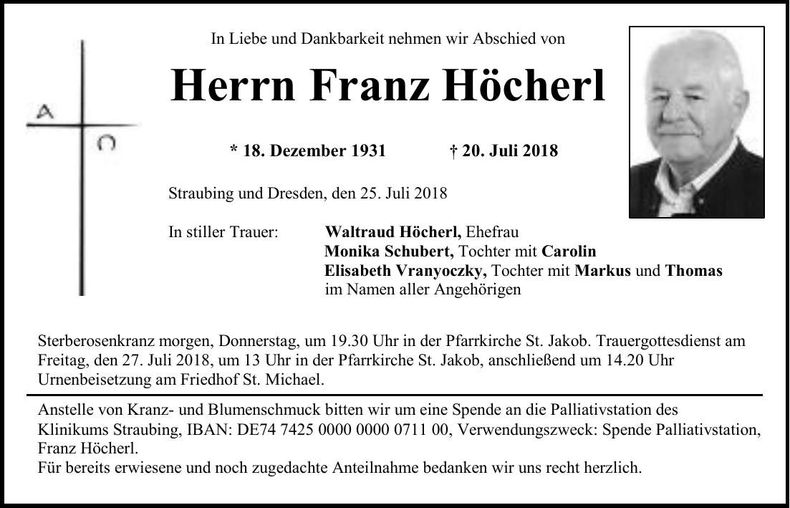 Traueranzeige Franz Höcherl
