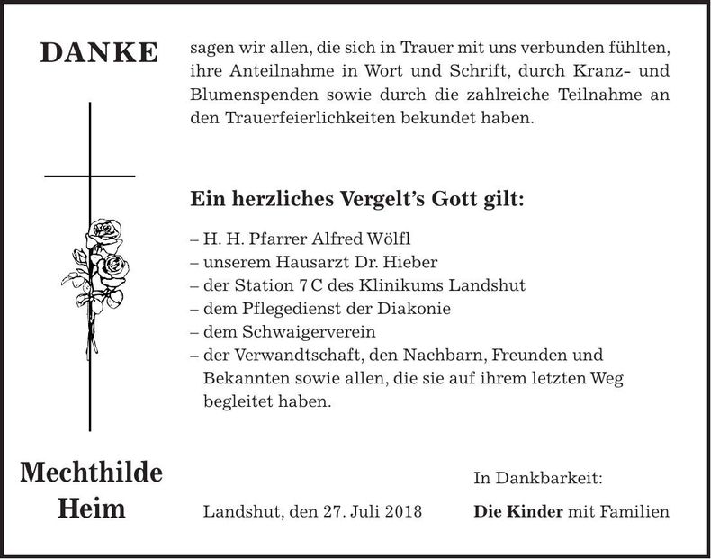 Traueranzeige Mechthilde Heim