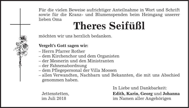 Traueranzeige Theres Seifüßl