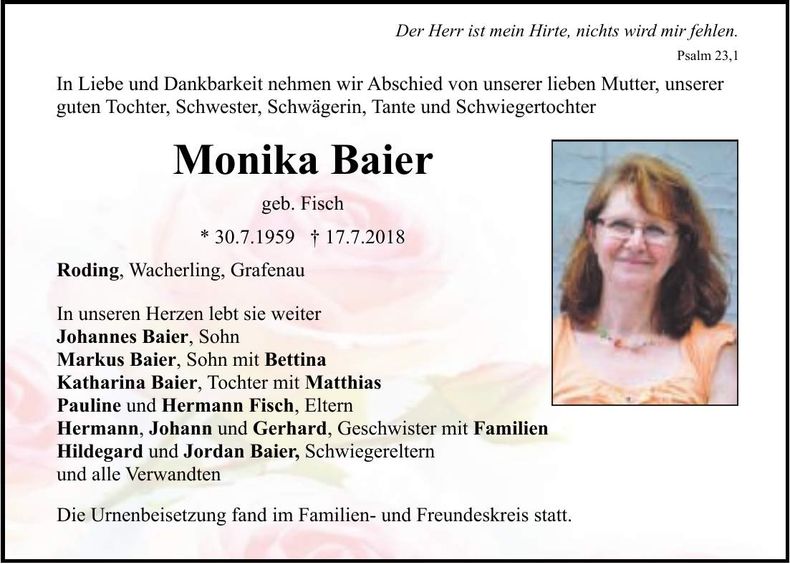Traueranzeige Monika Baier