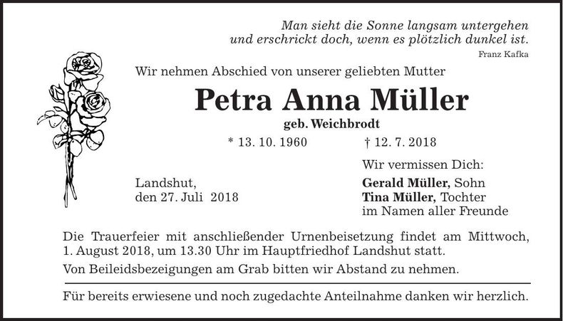 Traueranzeige Petra Anna Müller