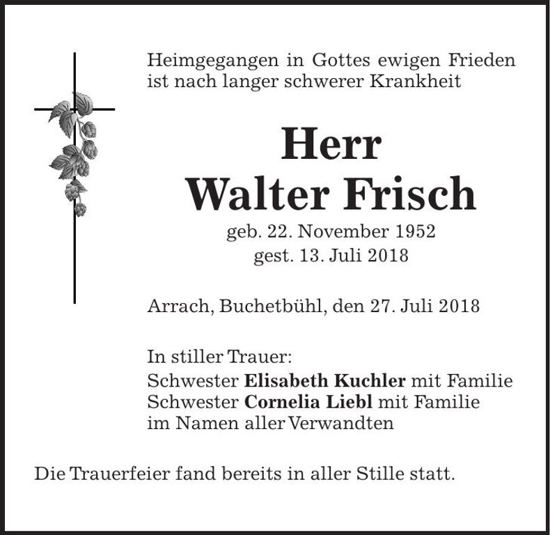 Traueranzeige Walter Frisch