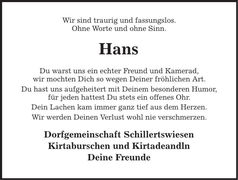 Traueranzeige Hans Dummer