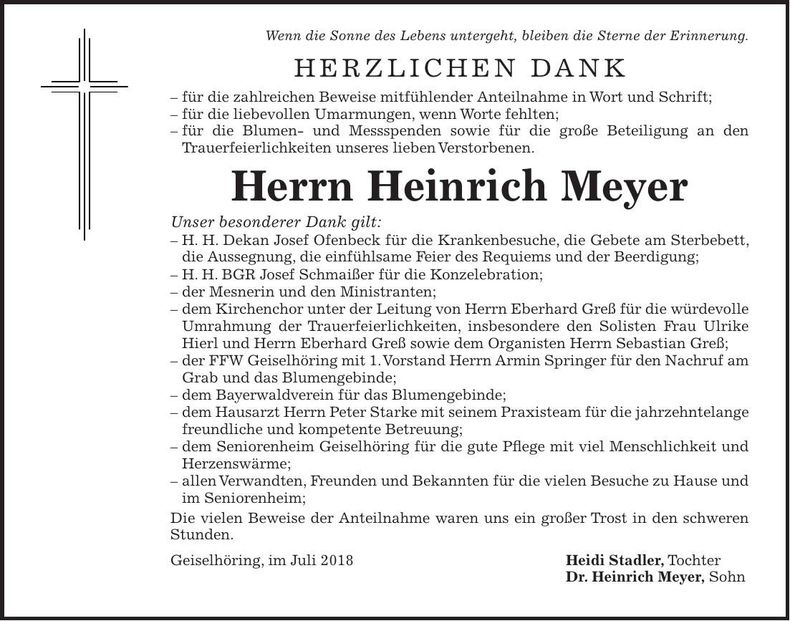 Traueranzeige Heinrich Meyer