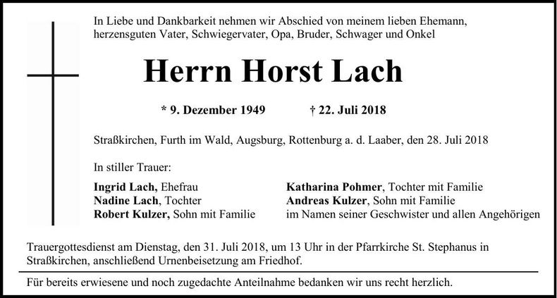 Traueranzeige Horst Lach