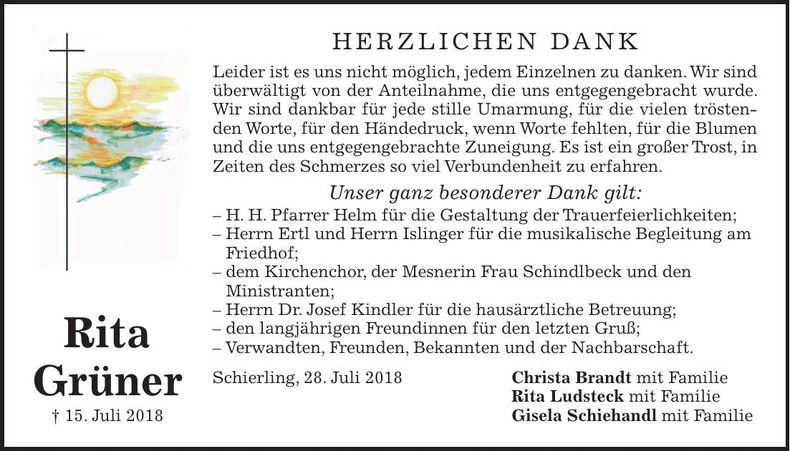Traueranzeige Rita Grüner