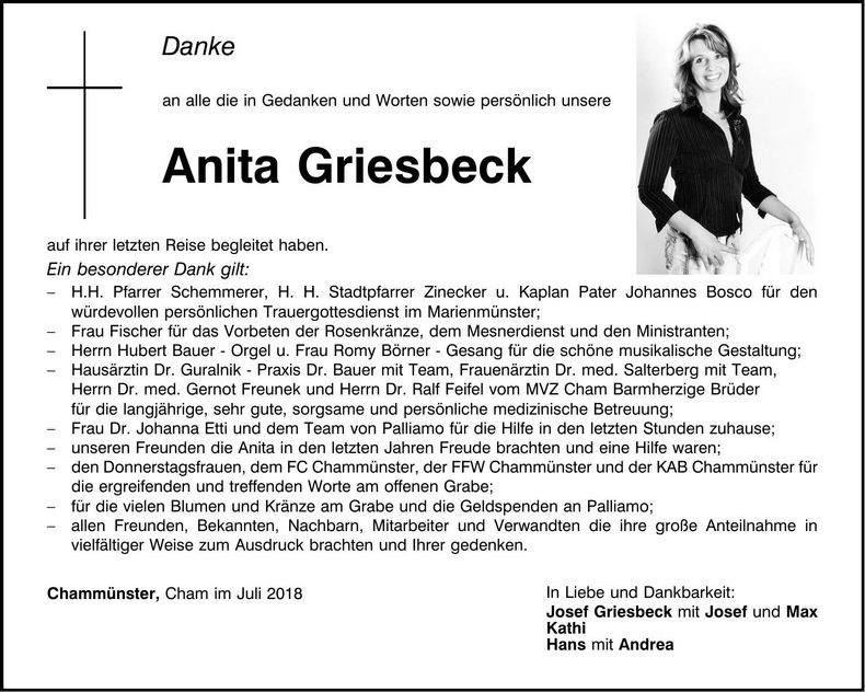 Traueranzeige Anita Griesbeck