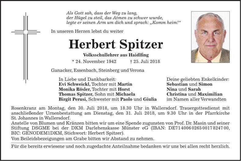 Traueranzeige Herbert Spitzer