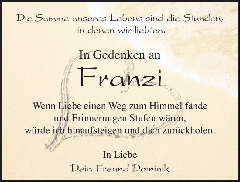 Traueranzeige Franziska Zilker