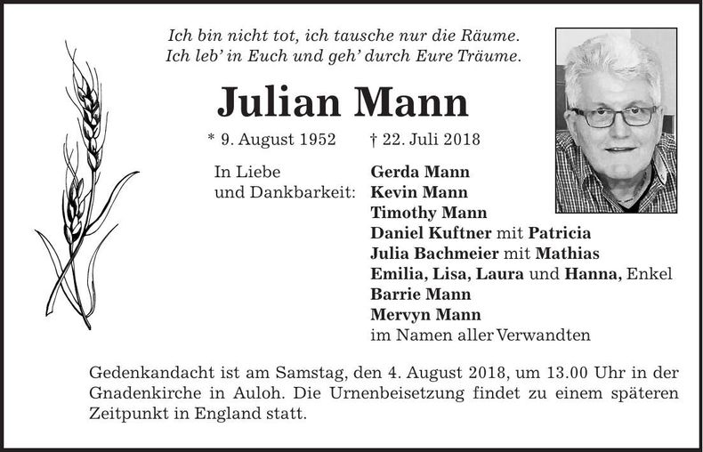 Traueranzeige Julian Mann