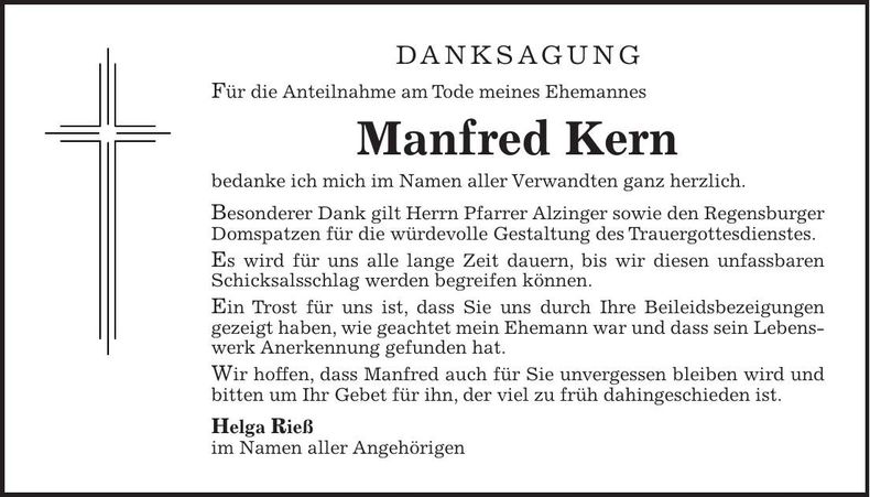 Traueranzeige Manfred Kern