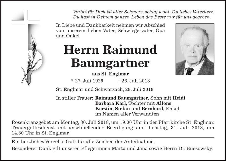 Traueranzeige Raimund Baumgartner