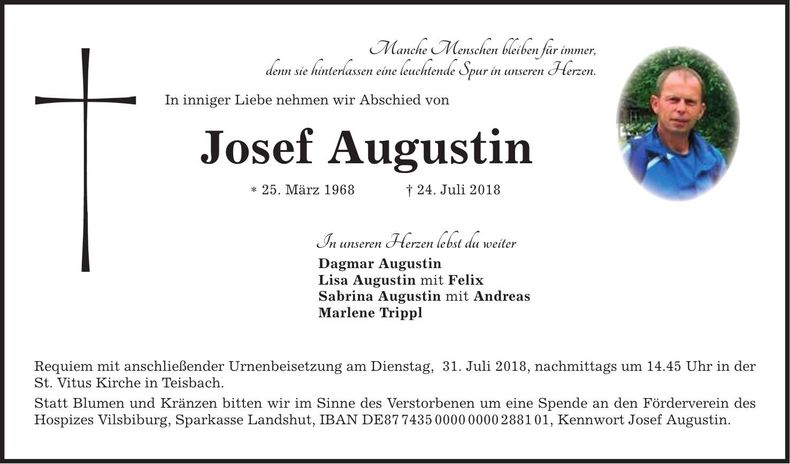 Traueranzeige Josef Augustin