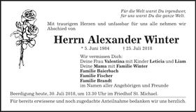 Traueranzeige Alexander Winter