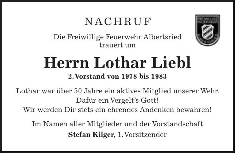 Traueranzeige Lothar Liebl