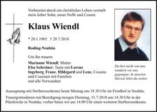 Traueranzeige Klaus Wiendl