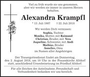 Traueranzeige Alexandra Krampfl