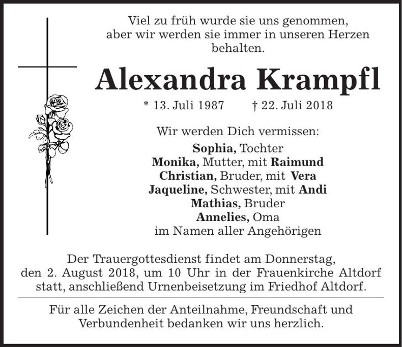 Traueranzeige Alexandra Krampfl